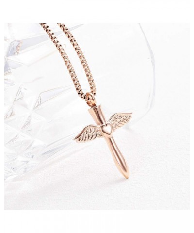 Cremation Jewelry Angel Wings Cross Urn Necklace for Ashes Stainless Steel Keepsake Memorial Pendant Necklace Rose Gold $11.4...