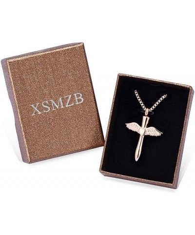 Cremation Jewelry Angel Wings Cross Urn Necklace for Ashes Stainless Steel Keepsake Memorial Pendant Necklace Rose Gold $11.4...