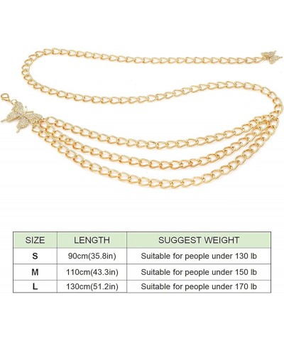 Multilayer Chain Belts 14K Gold Waist Belt for Women Metal Body Chainfor Ladies Dresses Crystal Butterfly Large(130cm/51.2in)...