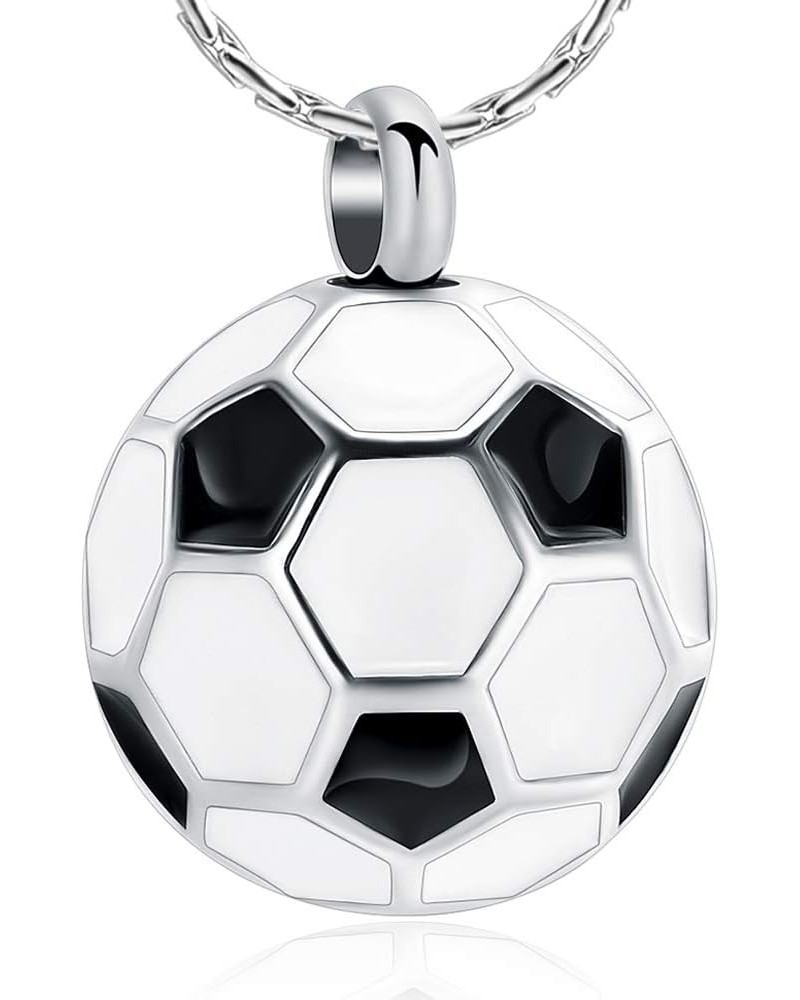 Football Cremation Jewelry for Ashes Memorial Urn Necklace Stainless Steel Soccer Pendant Keepsake Ashes Holder A-Silver $12....