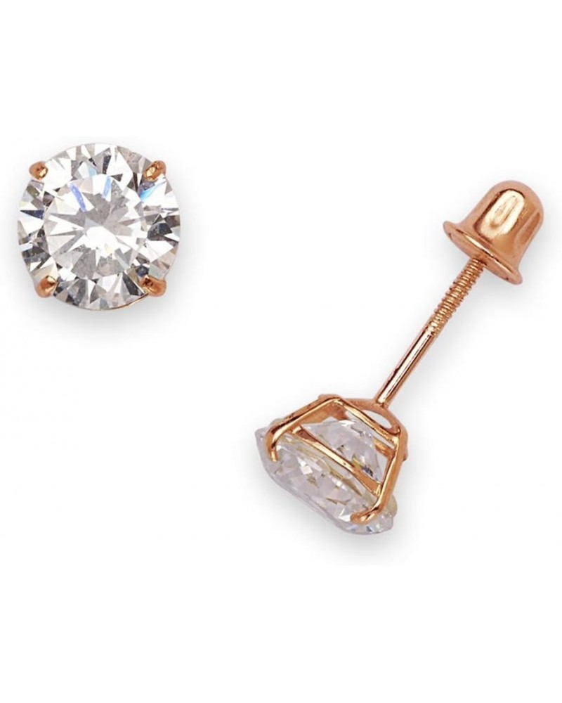 Solid 14k Rose Gold Solitaire Round Cubic Zirconia Stud Screw-back Basket Earrings (3mm-6mm) 3mm-rose-gold $30.08 Earrings