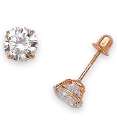 Solid 14k Rose Gold Solitaire Round Cubic Zirconia Stud Screw-back Basket Earrings (3mm-6mm) 3mm-rose-gold $30.08 Earrings