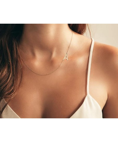 Sideways Initial Necklace, 18K Gold Plated Stainless Steel Mini Letter Choker Necklace Personalized Name Necklace for Women F...