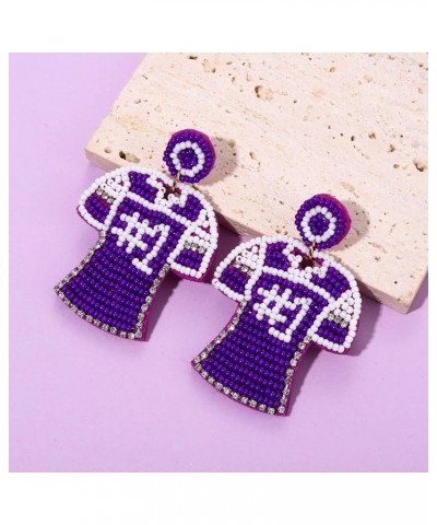 Game Day Earrings Sparkle Rhinestone Beaded 1 Jersey Drop Earrings Handmade Statement Sports Dangle Earrings Studs for Women ...