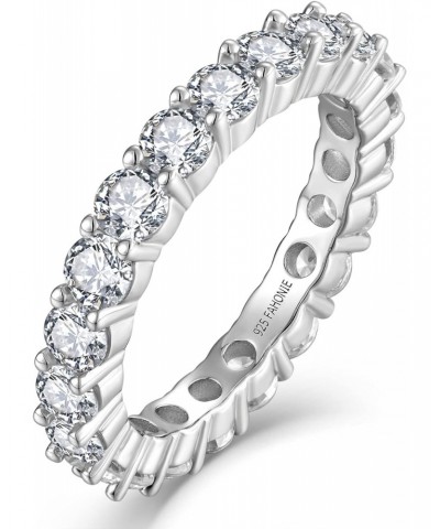 Eternity Ring 925 Sterling Silver cut 5A Cubic Zirconia CZ Anniversary Promise Ring for Women $27.55 Rings