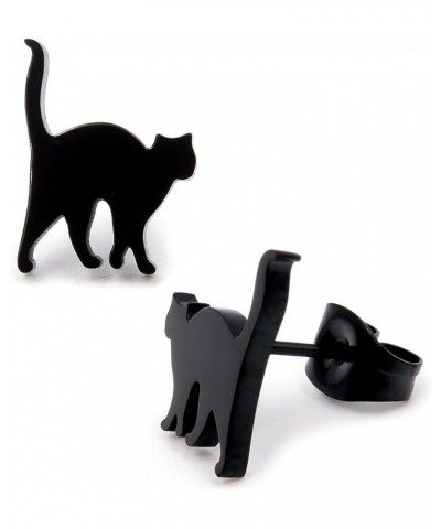 Stainless Steel Cute Black Cat Silhouette Post Stud Earrings Arch Back Cleaning Arched Back Walking $9.51 Earrings