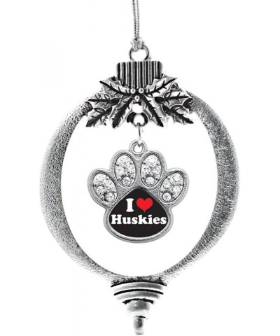 Dog Mom Charm Ornament - Silver Pave Paw Charm Holiday Ornaments with Cubic Zirconia Jewelry I Love Huskies $8.25 Bracelets