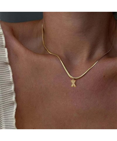 Dainty Initial Necklaces for Women Girls,18k gold plated Herringbone Chain Necklace Simple Letter Pendant Women Choker Neckla...