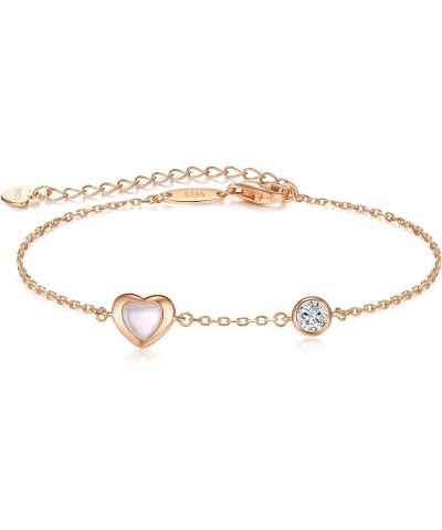 Love Heart Bracelet for Women 925 Sterling Silver Birthstone Charm Link Bracelet with Mother of Pearl Cubic Zirconia Annivers...