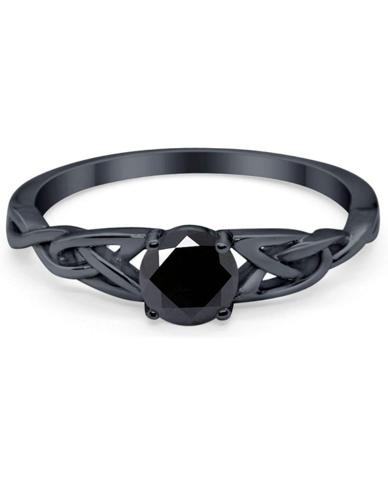 Celtic Trinity Ring Solid 925 Sterling Silver Wedding Engagement Promise Ring Solitaire Choose Color Black Tone, Simulated Bl...