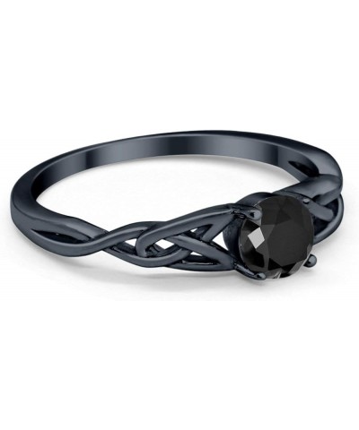 Celtic Trinity Ring Solid 925 Sterling Silver Wedding Engagement Promise Ring Solitaire Choose Color Black Tone, Simulated Bl...