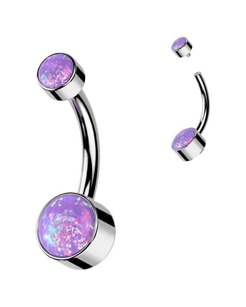 Implant Grade Solid Pure Titanium Internally Threaded Round Bezel Set Double Opal Navel Belly Ring Opal Purple - 5 & 8mm Ball...