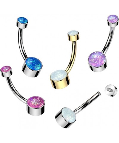 Implant Grade Solid Pure Titanium Internally Threaded Round Bezel Set Double Opal Navel Belly Ring Opal Purple - 5 & 8mm Ball...