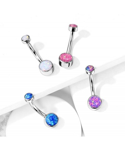 Implant Grade Solid Pure Titanium Internally Threaded Round Bezel Set Double Opal Navel Belly Ring Opal Purple - 5 & 8mm Ball...