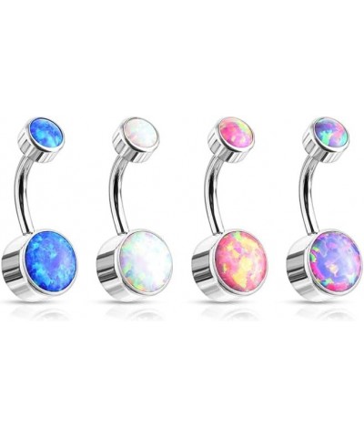 Implant Grade Solid Pure Titanium Internally Threaded Round Bezel Set Double Opal Navel Belly Ring Opal Purple - 5 & 8mm Ball...