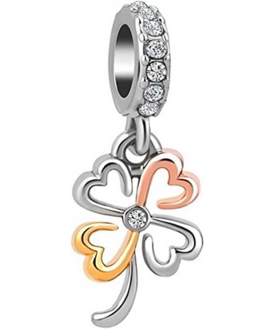 Women Girls Four Leaf Clover Lucky Birthday Jewelry Crystal Dangle Charms Compatible with Pandora Charm Bracelets $7.94 Brace...