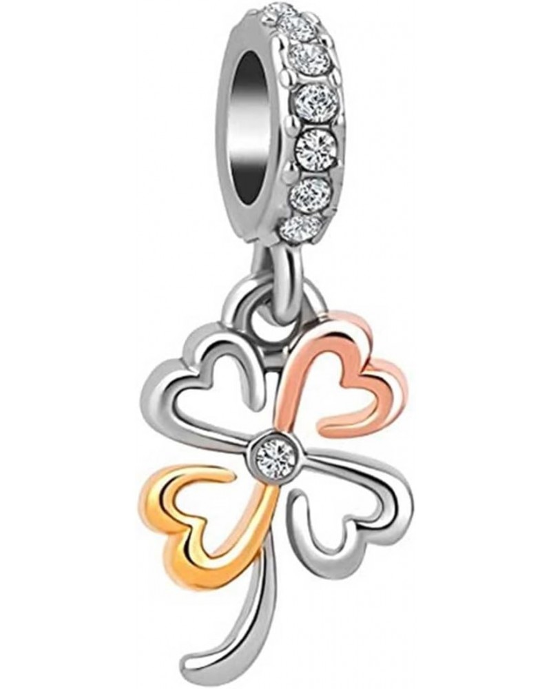 Women Girls Four Leaf Clover Lucky Birthday Jewelry Crystal Dangle Charms Compatible with Pandora Charm Bracelets $7.94 Brace...