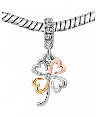 Women Girls Four Leaf Clover Lucky Birthday Jewelry Crystal Dangle Charms Compatible with Pandora Charm Bracelets $7.94 Brace...