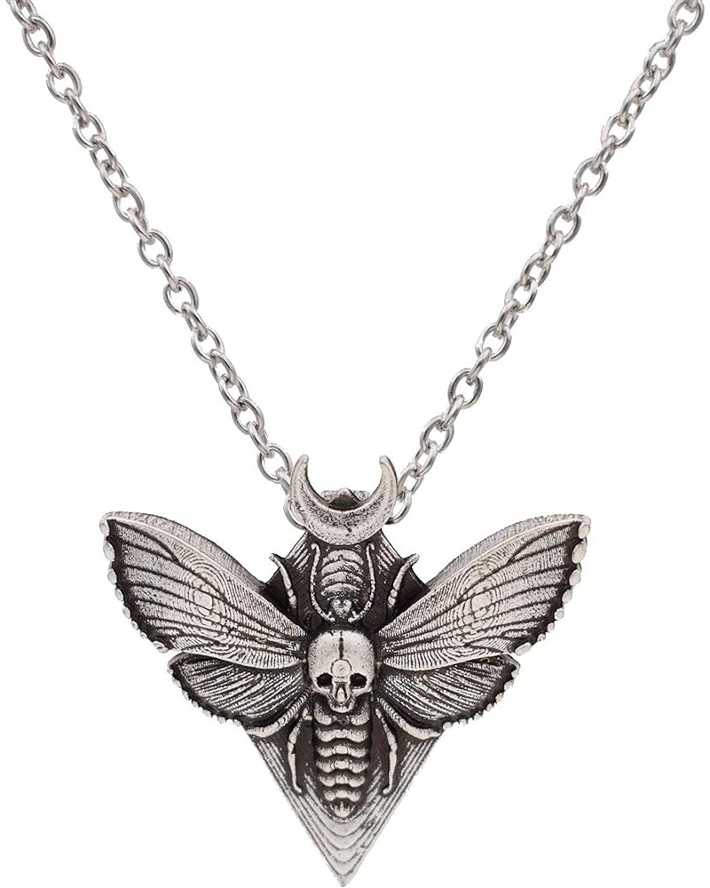 Death Head Moth Pendant Necklace Wicca Jewelry Goth Moth And The Moon 3-silver-link $9.00 Necklaces