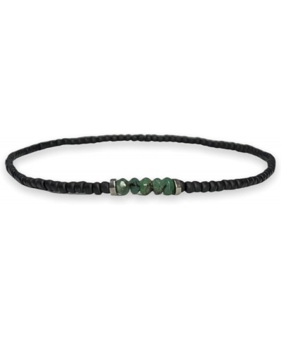 Tiny Emerald Beaded Bracelet for men or women - Black Matte Seed Bead Hematite Jewelry Green Bead Gemstone Stretch Bracelets ...