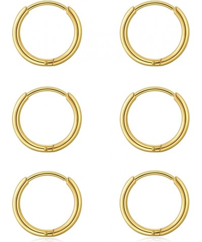 3 Pairs Small Gold Hoop Earrings, Dainty Cartilage Hoop Earring Gold Huggie Earrings for Women Men Tiny 316L Surgical Stainle...