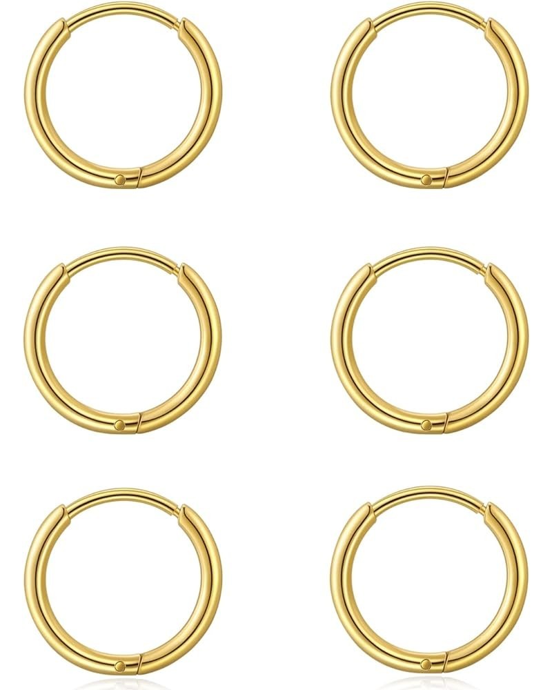 3 Pairs Small Gold Hoop Earrings, Dainty Cartilage Hoop Earring Gold Huggie Earrings for Women Men Tiny 316L Surgical Stainle...