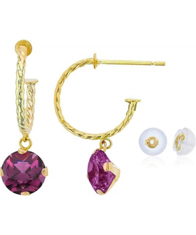 14K Yellow Gold 12mm Rope Half-Hoop with 6mm Round Gemstone Martini Drop Earring with Silicone Back rhodolite-garnet $49.58 E...