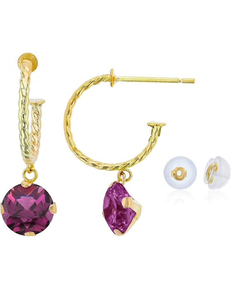 14K Yellow Gold 12mm Rope Half-Hoop with 6mm Round Gemstone Martini Drop Earring with Silicone Back rhodolite-garnet $49.58 E...