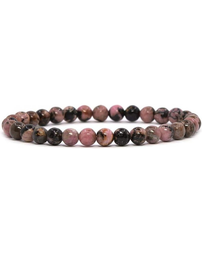 Gem Semi Precious Gemstone 6mm Round Beads Stretch Bracelet 6.5" Unisex Matrix Rhodonite $8.24 Bracelets