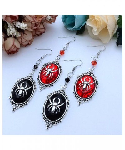 Vintage Gothic Spider Dangle Earrings Red Black Crystal Gems Spider Earrings Punk Rock Style Spider Earrings Halloween Christ...