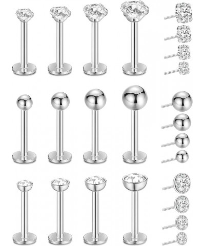 16G 18G 20G 12Pcs Stainless Steel Threadless Earrings for Women Men Cartilage Tragus Helix Earrings Lip Stud Push in Nose Stu...