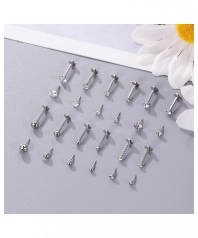 16G 18G 20G 12Pcs Stainless Steel Threadless Earrings for Women Men Cartilage Tragus Helix Earrings Lip Stud Push in Nose Stu...