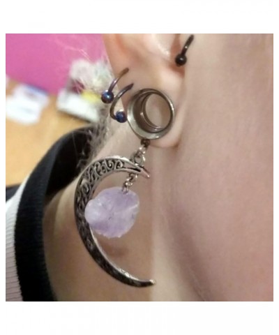 1 Pair Exquisite Amethyst Moon Dangle Ear Gauges Hypoallergenic Stainless Steel Ear Plugs Ear Hangers Ears Tunnels Piercing J...