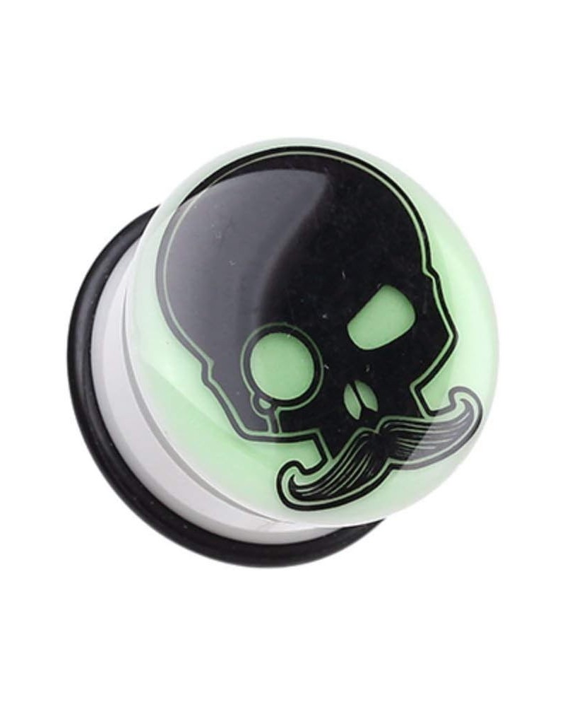 Glow in The Dark Skull Mustache Single Flared Ear Gauge Plug 5/8" (16mm) $9.35 Body Jewelry