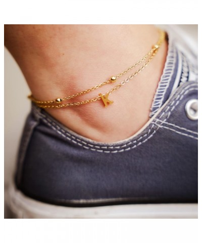 Initial Ankle Bracelets for Women Layered Letter Anklet for Women 14K Gold Plated T $9.34 Anklets