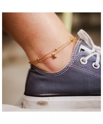 Initial Ankle Bracelets for Women Layered Letter Anklet for Women 14K Gold Plated T $9.34 Anklets