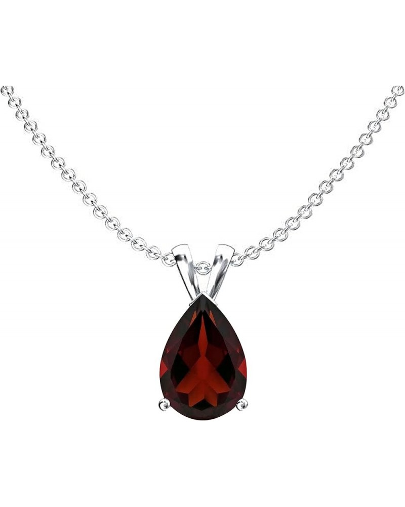 10K 8x6 mm Pear Cut Ladies Solitaire Teardrop Pendant (Silver Chain Included), White Gold Garnet $40.44 Necklaces