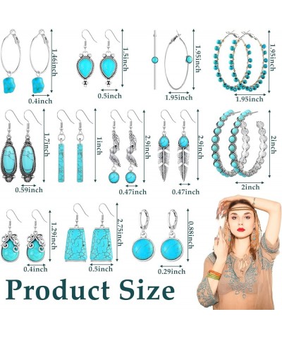 12 Pairs Turquoise Earring Set Turquoise Bohemian Dangle Metal Earrings Turquoise Round Earrings Boho Vintage Oval Earring Me...