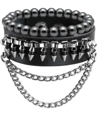 Punk Leather Bracelets for Men and Women Studded Chain Bracelet for Man and Woman Black-2 $7.79 Bracelets