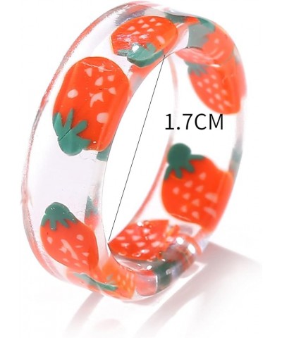 Mvude Resin Fruit Rings Cute Acrylic Transparent Rings Dainty Colorful Knuckle Rings Strawberry Lemon Rings for Women,Eight P...