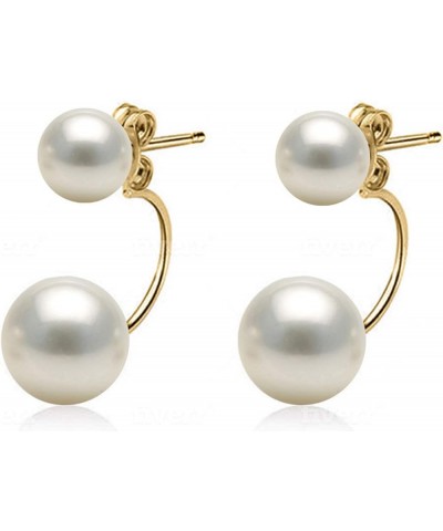 Double Akoya Cultured Pearl Earrings Stud AAAA White Cultured Pearl Earrings Set Pearl Earrings for Women - 7x9mm Pearls 14K ...