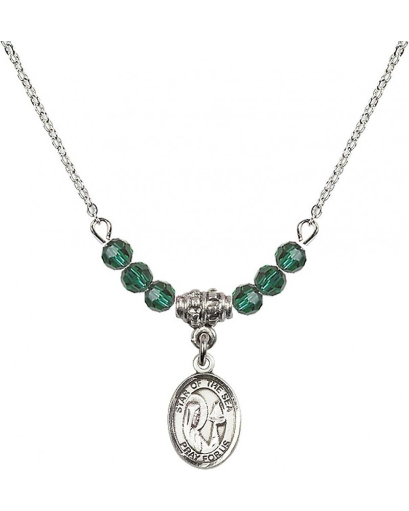 May Birth Month Bead Necklace with Catholic Patron Saint Petite Charm, 18 Inch Our Lady Star of the Sea $32.51 Necklaces