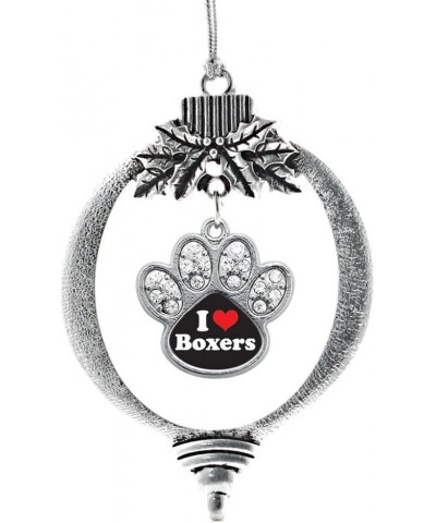 Dog Mom Charm Ornament - Silver Pave Paw Charm Holiday Ornaments with Cubic Zirconia Jewelry I Love Boxers $8.25 Bracelets