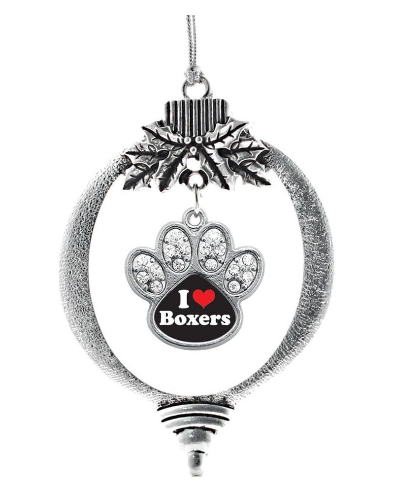 Dog Mom Charm Ornament - Silver Pave Paw Charm Holiday Ornaments with Cubic Zirconia Jewelry I Love Boxers $8.25 Bracelets