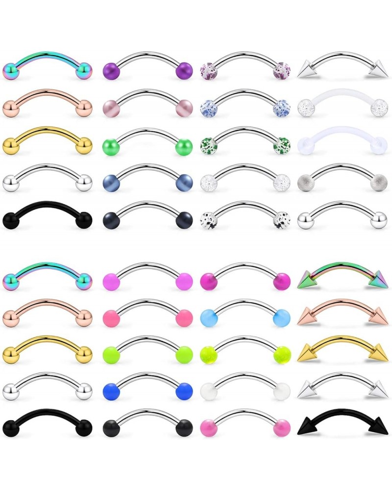 16G Surgical Steel Daith Rook Earring 8mm 10mm Curved Barbell Belly Lip Ring Eyebrow Rings Piercing Jewelry for Women Men 40p...