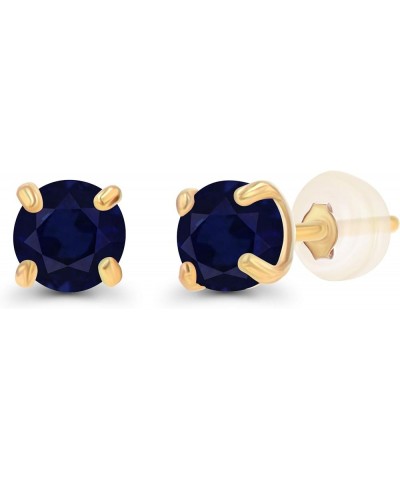 Solid 925 Sterling Silver Gold Plated 3mm Round Genuine Gemstone Birthstone Stud Earrings For Women Blue Sapphire Genuine Yel...