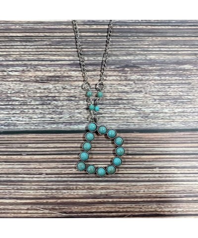 Boho Western Cowgirl Turquoise Initial Letter Pendant Necklace A-Z Hippie Natural Stone for Women Girls Bohemian Personalized...