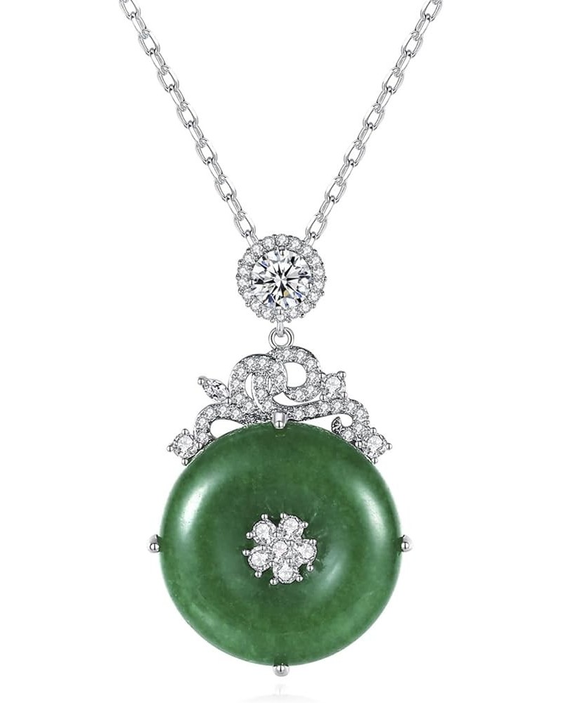 Emerald Green Donut Jade Pendant Necklace for Women | Rhinestone Jade Pendant Necklace | Dainty White Gold Plated Emerald Gre...