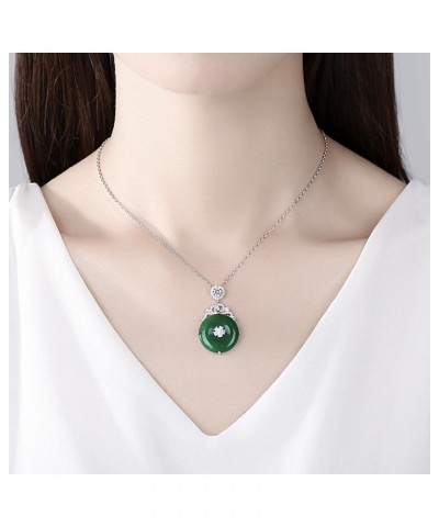 Emerald Green Donut Jade Pendant Necklace for Women | Rhinestone Jade Pendant Necklace | Dainty White Gold Plated Emerald Gre...