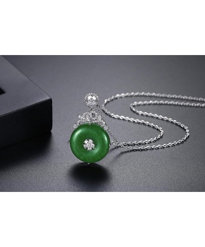 Emerald Green Donut Jade Pendant Necklace for Women | Rhinestone Jade Pendant Necklace | Dainty White Gold Plated Emerald Gre...